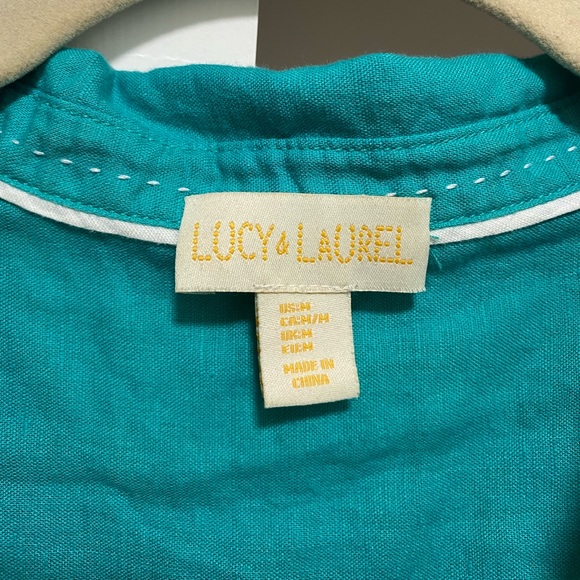 Lucy & Laurel Tops Teal Blue Linen Shirt Poshmark